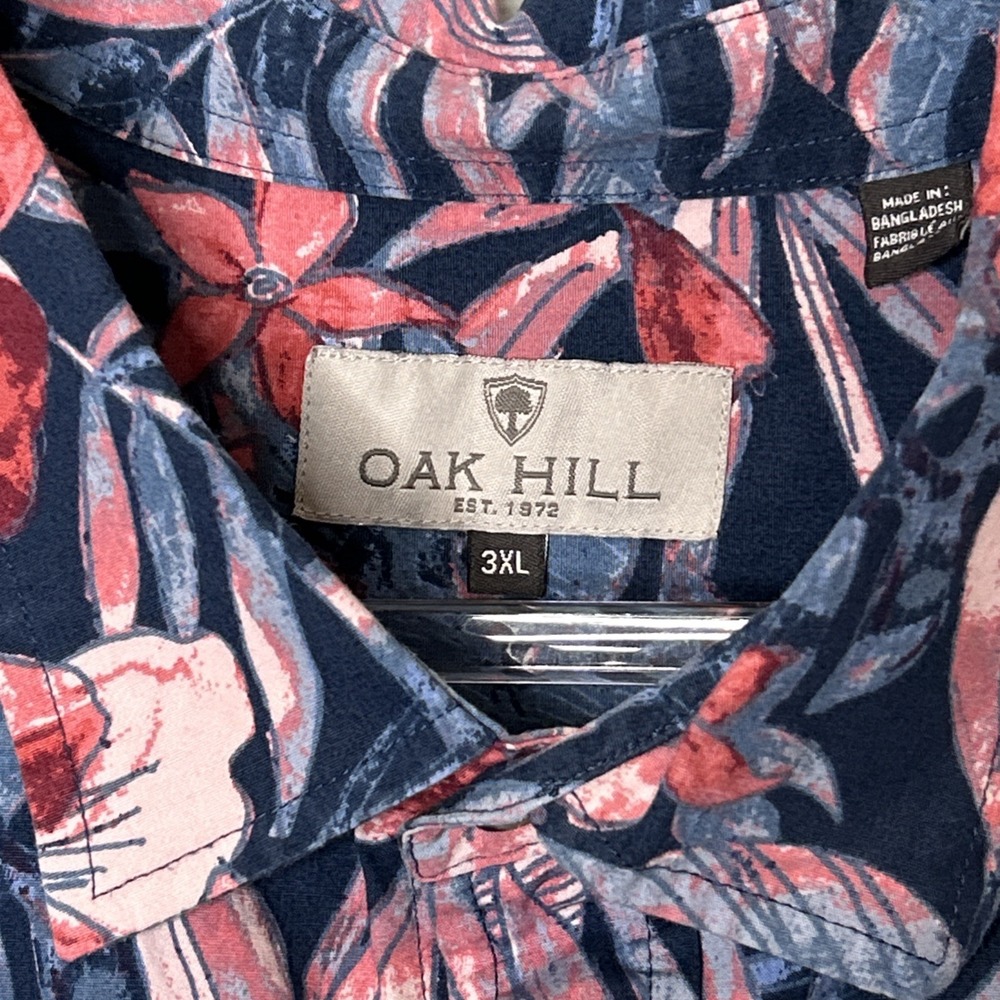 Oak Hill Mens 3XL Blue Hawaiian Camp Shirt Tropical Island Print Cotton Coastal - Picture 8 of 8
